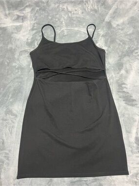 Factorie Black Spaghetti Strap Mini Dress with Front Cutout